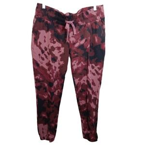 Isabel Maternity Tie Waist Jogger Pants Burgundy Tie Dye Size S